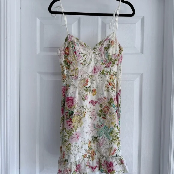 ASTR The Label Mireille Floral Eyelet Mini Dress White Multicolor Size M - Picture 4 of 11